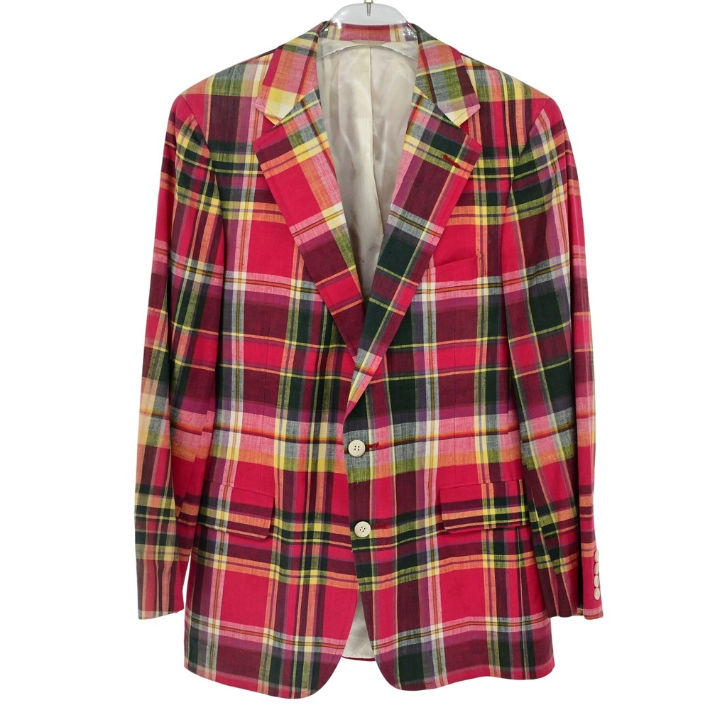 VTG Polo University Club Ralph Lauren‎ Madras Blazer 80s Union Made Plaid Luxe